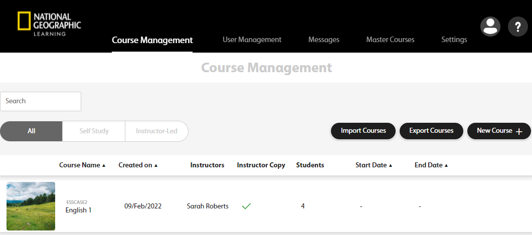 Course management tab