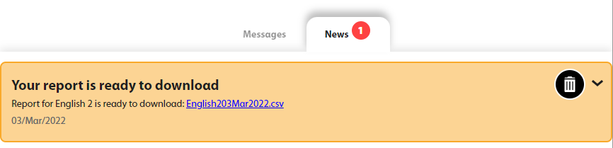 A new message says the report is ready to download and gives a download link.
