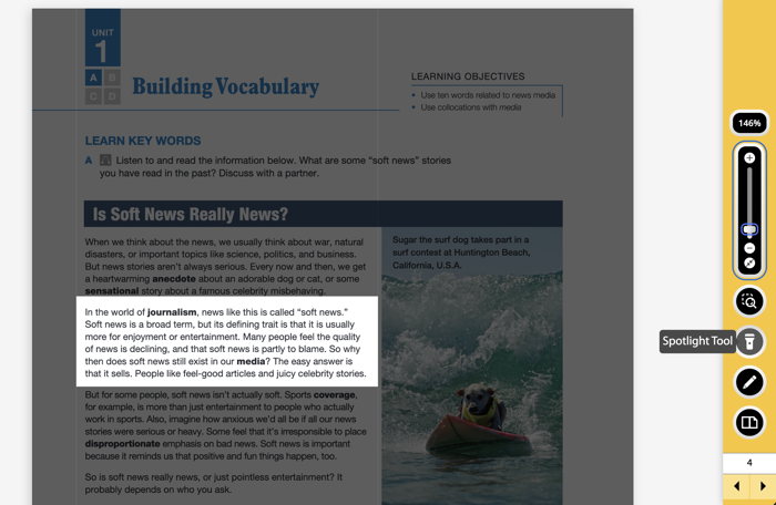 Screenshot of a page in the CPT with a single paragraph in a larger block of text highlighted. The rest of the page is darkened.