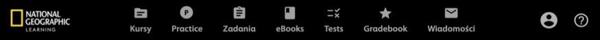 National Geographic Learning menu options displayed in Polish.